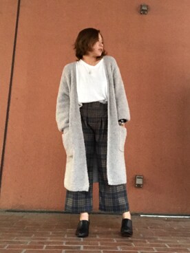 「Auntie Rosa Holiday（アンティローザホリデー）のアイテム（カーディガン/ボレロ、グレー系）」を使った、Haruさん（レディース・152cm）の秋コーディネート