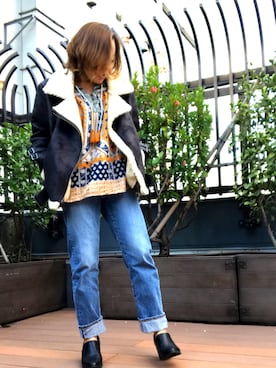 「Ungrid（アングリッド）のフェイクムートンコート（ムートンコート、ブラック系）」を使った、Haruさん（レディース・152cm）の秋コーディネート