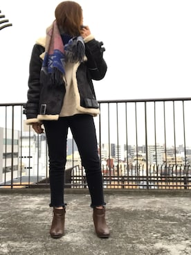 「Ungrid（アングリッド）のフェイクムートンコート（ムートンコート、ブラック系）」を使った、Haruさん（レディース・152cm）の秋コーディネート