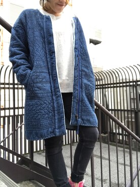 「AIC.（エーアイシー）のアイテム（ノーカラージャケット）」を使った、Haruさん（レディース・152cm）の冬コーディネート