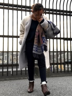 「Auntie Rosa Holiday（アンティローザホリデー）のアイテム（ムートンコート、グレー系）」を使った、Haruさん（レディース・152cm）の冬コーディネート