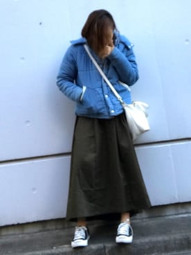 「Auntie Rosa Holiday（アンティローザホリデー）のアイテム（ダウンジャケット/コート、ブルー系）」を使った、Haruさん（レディース・152cm）の冬コーディネート