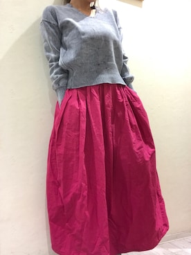 「Auntie Rosa Holiday（アンティローザホリデー）のアイテム（スカート、パープル系）」を使った、Haruさん（レディース・152cm）の冬コーディネート