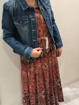 「AIC.（エーアイシー）のギリムBOHOpt・シルバーLUREX ワンピース（ワンピース、ブラウン系）」を使った、Haruさん（レディース・152cm）の冬コーディネート