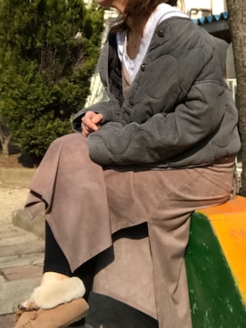 「Auntie Rosa Holiday（アンティローザホリデー）のアイテム（ワンピース、ベージュ系）」を使った、Haruさん（レディース・152cm）の冬コーディネート