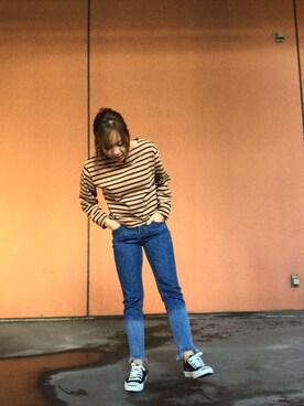 「Auntie Rosa Holiday（アンティローザホリデー）のアイテム（Tシャツ/カットソー、ブラウン系）」を使った、Haruさん（レディース・152cm）の春コーディネート