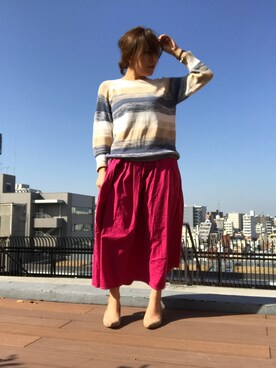 「Auntie Rosa Holiday（アンティローザホリデー）のアイテム（ニット/セーター、ブルー系）」を使った、Haruさん（レディース・152cm）の春コーディネート