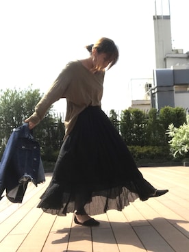 「Auntie Rosa Holiday（アンティローザホリデー）のアイテム（スカート、ブラック系）」を使った、Haruさん（レディース・152cm）の春コーディネート