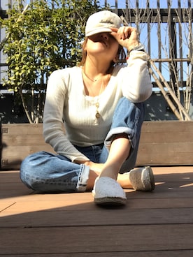 「GLOBAL WORK（グローバルワーク）のエスパドリーユ/Women/777079（スリッポン、ホワイト系）」を使った、Haruさん（レディース・152cm）の春コーディネート