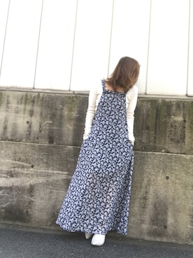 「Kastane（カスタネ）の花柄ワンピース（ワンピース、ブルー系）」を使った、Haruさん（レディース・152cm）の春コーディネート