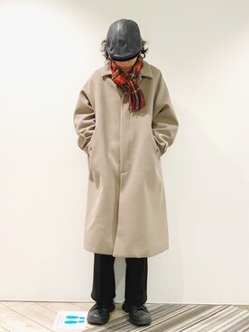 「JUNRED（ジュンレッド）のアイテム（ステンカラーコート）」を使った、もりさん（メンズ・170cm）の冬コーディネート