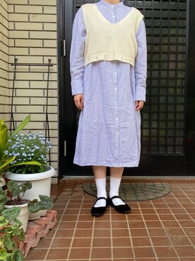 「お散歩」｜「アイテム（シャツワンピース）」を使った、megさん（レディース・160cm）の春コーディネート