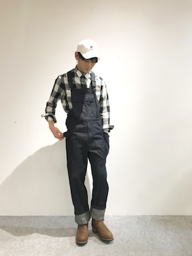 「AVIREX（アヴィレックス）のアイテム（サロペット/オーバーオール）」を使った、高田さん（メンズ・181cm）の夏コーディネート