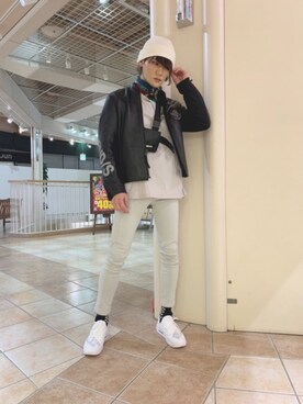 「春物」｜「アイテム（ライダースジャケット）」を使った、高田さん（メンズ・181cm）の冬コーディネート