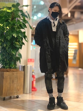 「AVIREX（アヴィレックス）のアイテム（モッズコート）」を使った、高田さん（メンズ・181cm）の冬コーディネート