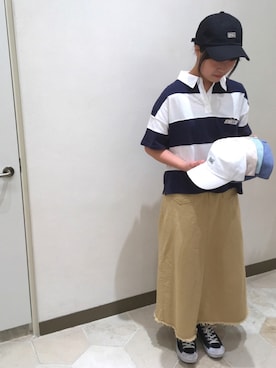 「ラガーシャツ」｜「アイテム（帽子）」を使った、14+ そごう千葉ジュンヌ店 スタッフさん（レディース・150cm）の春コーディネート