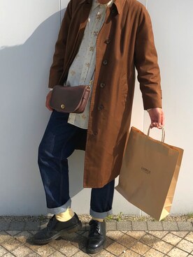 「COACH」｜「アイテム（ステンカラーコート）」を使った、ひ  さ  やさん（メンズ・166cm）の春コーディネート