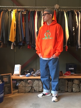 「BELIEF NYC（ビリーフニューヨーク）のアイテム」を使った、BENCHさん（メンズ・178cm）の春コーディネート