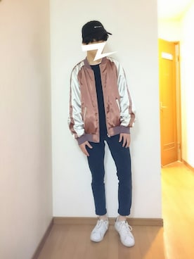 「キヤップ」｜「アイテム（ブルゾン）」を使った、あのんさん（メンズ・168cm）の冬コーディネート