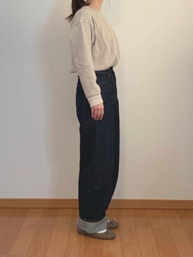 「UNIQLO（ユニクロ）のハイライズワイドストレートジーンズ（デニムパンツ）」を使った、yuuuuuさん（レディース・162cm）の春コーディネート