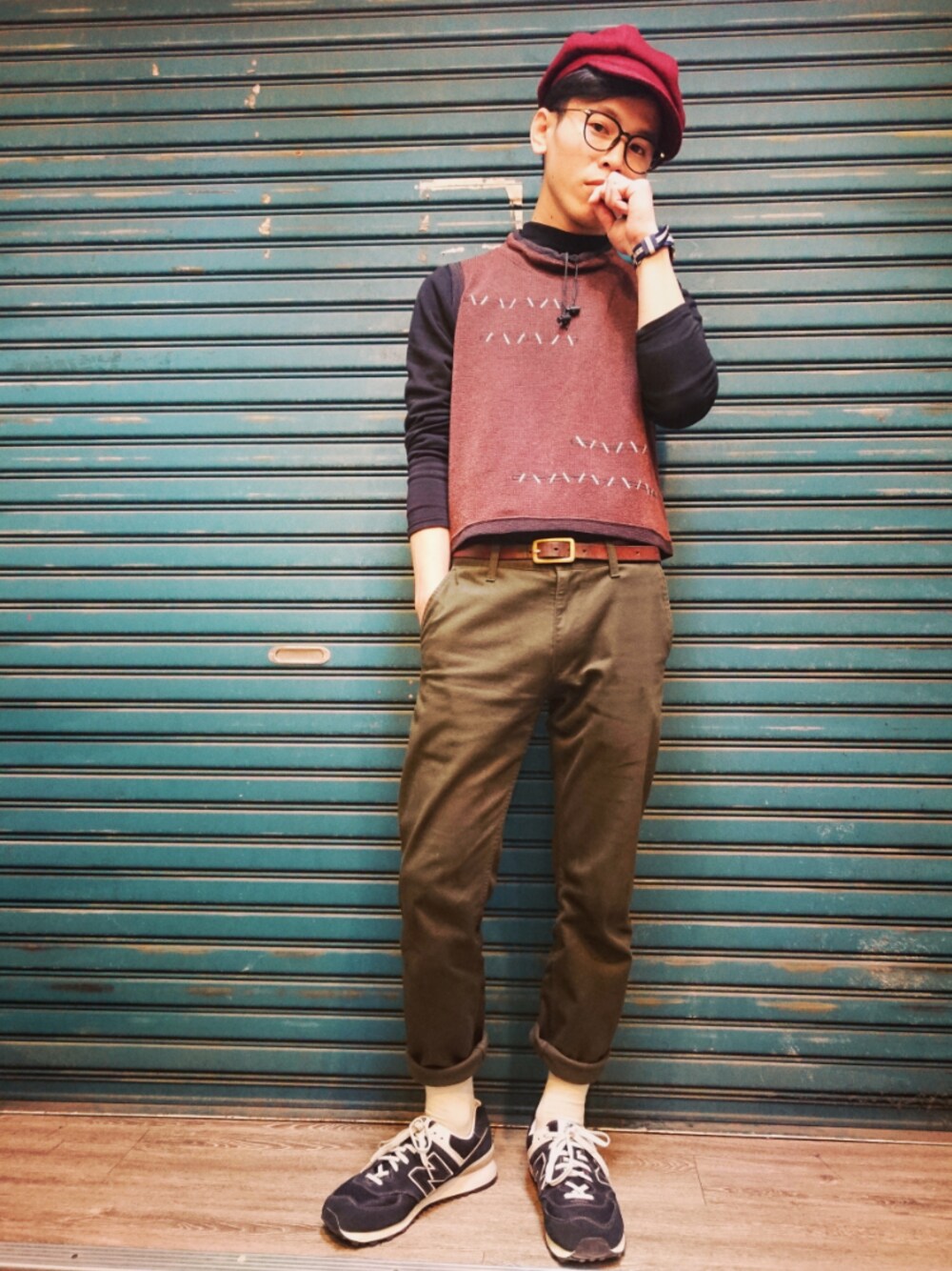 「TWOXPIECE、vintageshop、新竹市文昌街中正台夜市第六街245號、二手救春秋、ootd、vintage、nogender、古着、古着MIX、outfit」｜「TWO PIECE 二手屋のアイテム（その他トップス、ブラウン系）」を使った、TWO PIECE 丫撇さん（メンズ・171cm）の春コーディネートの1枚目の写真