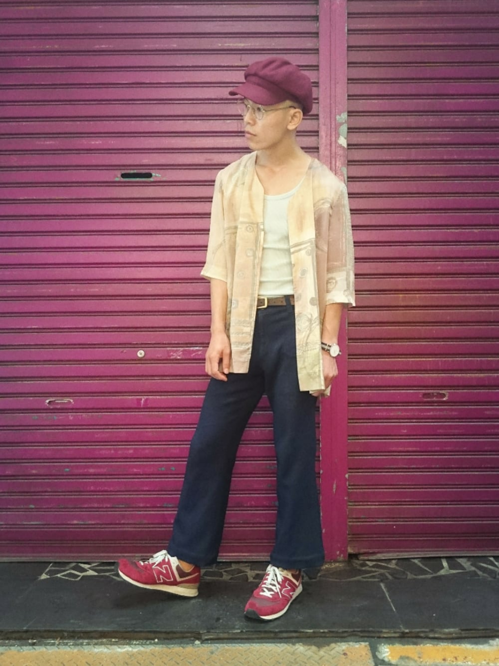 「TWO PIECE 二手屋、台灣、新竹市中正台第六街272號、二手救春秋、ootd、vintage、nogender、秋のコーデ、古着、古着MIX」｜「TWO PIECE 二手屋のアイテム（カーディガン/ボレロ、オレンジ系）」を使った、TWO PIECE 丫撇さん（メンズ・171cm）の夏コーディネートの1枚目の写真