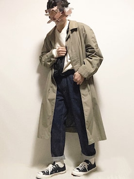 「Steven Alan」｜「アイテム（トレンチコート）」を使った、たくさん（メンズ・175cm）の冬コーディネート