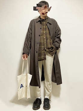 「Steven Alan」｜「アイテム（ステンカラーコート）」を使った、たくさん（メンズ・175cm）の冬コーディネート