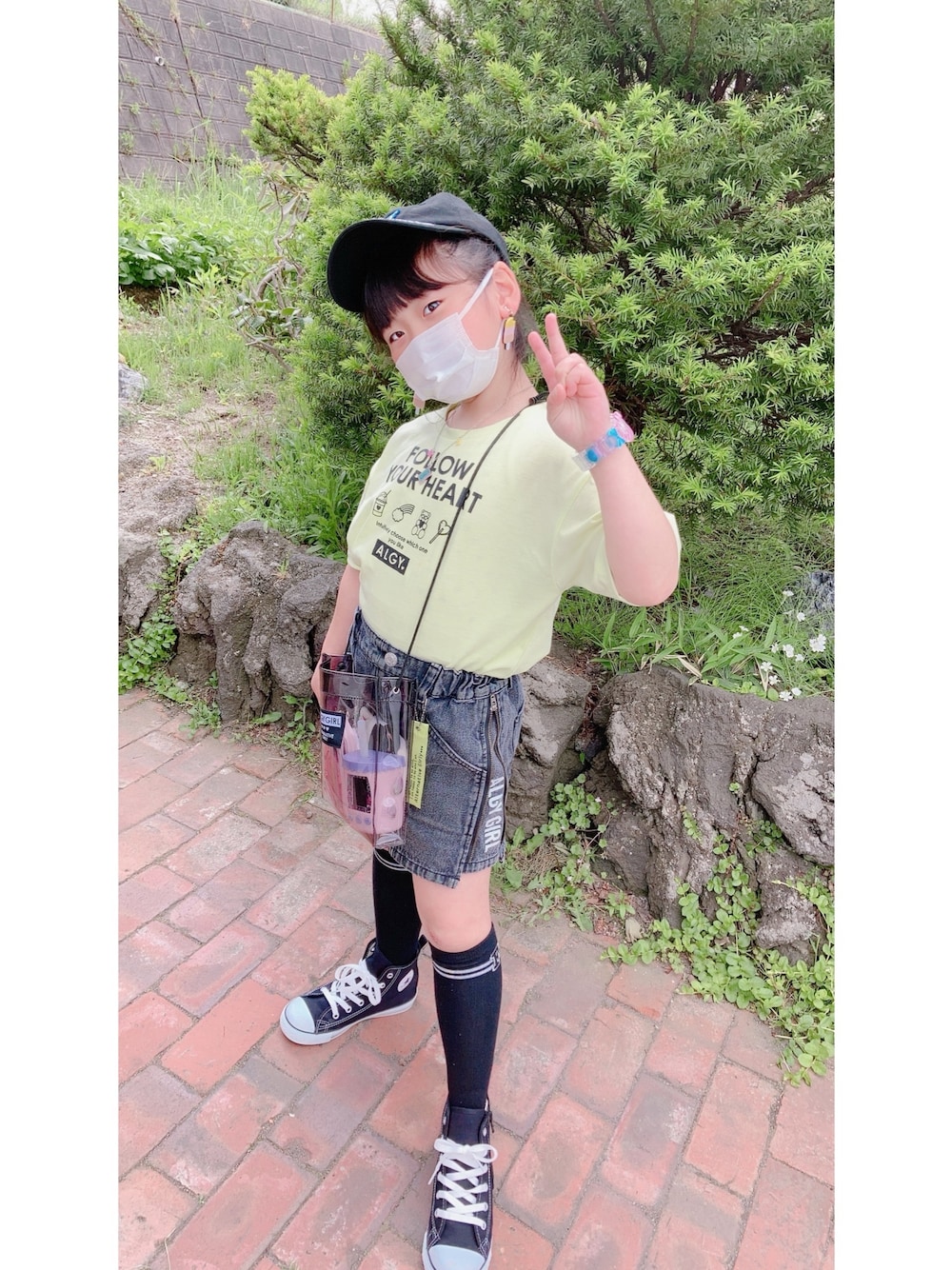 「姪っ子、ALGY、キッズファッション、キッズコーデ、おしゃれガール」｜「algyのアイテム（Tシャツ/カットソー、イエロー系）」を使った、kokimisanさん（レディース・152cm）の夏コーディネートの1枚目の写真