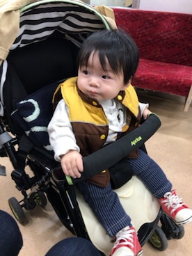 「no brand（ノーブランド）のアイテム（ダウンベスト）」を使った、cocotaroさん（キッズ・70cm）の秋コーディネート