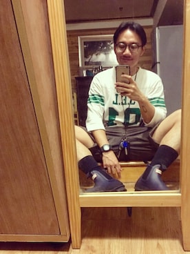 「アイテム（レインシューズ、ブルー系）」を使った、賴奎佑さん（メンズ・165cm）の冬コーディネート