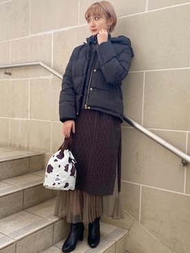 「一押しのアウタースタイル」｜「アイテム（ダウンジャケット/コート）」を使った、uamomo02さん（レディース・159cm）の冬コーディネート