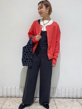「green label relaxing（グリーンレーベルリラクシング）のアイテム（サロペット/オーバーオール）」を使った、uamomo02さん（レディース・159cm）の冬コーディネート
