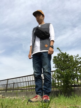 「MANASTASH（マナスタッシュ）のアイテム（ベスト）」を使った、まつさん（メンズ・173cm）の春コーディネート