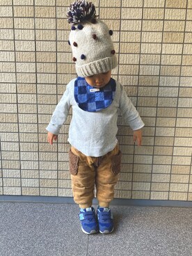 「BEAMS BOY（ビームスボーイ）のアイテム（ニットキャップ/ビーニー）」を使った、kontsuさん（キッズ・90cm）の冬コーディネート