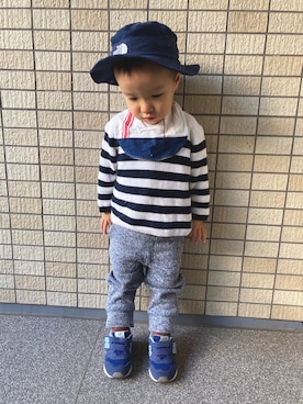 「海」｜「アイテム（スウェットパンツ）」を使った、kontsuさん（キッズ・90cm）の冬コーディネート