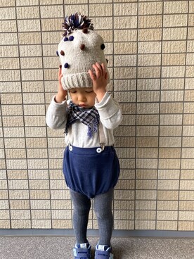 「BEAMS BOY（ビームスボーイ）のアイテム（ニットキャップ/ビーニー）」を使った、kontsuさん（キッズ・90cm）の冬コーディネート