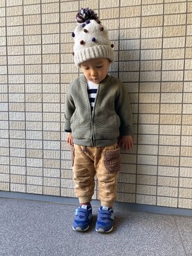 「BEAMS BOY（ビームスボーイ）のアイテム（帽子）」を使った、kontsuさん（キッズ・90cm）の春コーディネート