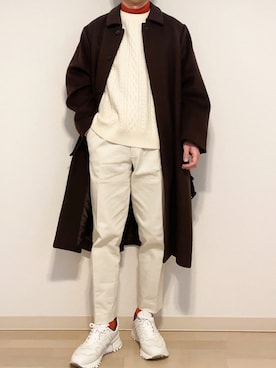 「Lui's（ルイス）のアイテム（ステンカラーコート）」を使った、マユタラさん（メンズ・169cm）の冬コーディネート