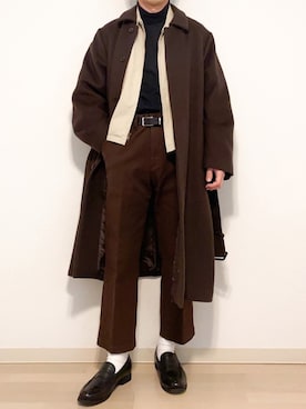 「Lui's（ルイス）のアイテム（ステンカラーコート）」を使った、マユタラさん（メンズ・169cm）の冬コーディネート