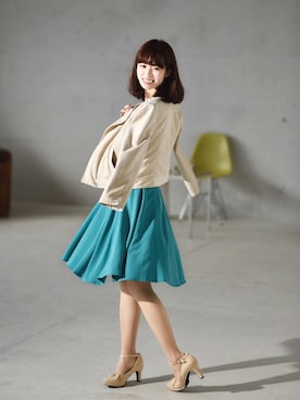 「MISCH MASCH（ミッシュマッシュ）のアイテム（ライダースジャケット）」を使った、川子芹菜さん（レディース・163cm）の春コーディネート