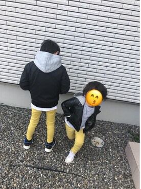 「しまむら（シマムラ）のアイテム（ライダースジャケット）」を使った、ma-saminさん（キッズ・110cm）の春コーディネート