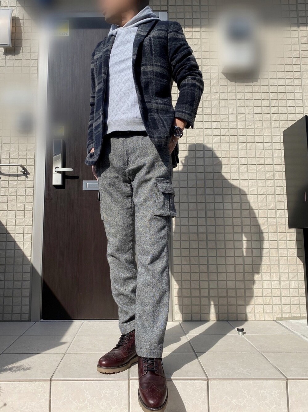 「ブーツ、おしゃれさんと繋がりたい、いいね、save、フォローお願いします🤑、フォローミー、私の推しブランド、きれいめカジュアル、パーカー、ファッションの力を信じよう、くすみカラー」｜「ZARAのアイテム（テーラードジャケット、その他）」を使った、zizitownさん（メンズ・175cm）の冬コーディネートの1枚目の写真