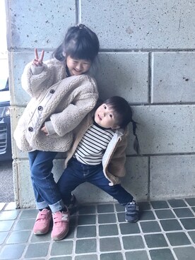 「GAP（ギャップ）の1969 マイ ファースト レギンス ジーンズ (ベビー)（デニムパンツ）」を使った、nonomamamさん（キッズ・90cm）の冬コーディネート