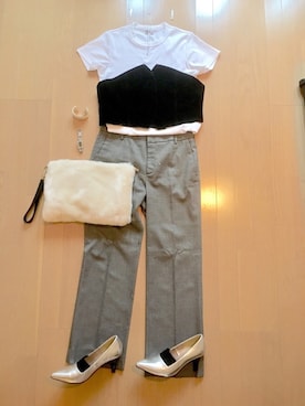 「UNIQLO（ユニクロ）のスーピマコットンリブクルーネックT（半袖）（Tシャツ/カットソー）」を使った、kyOkoさん（レディース・165cm）の秋コーディネート