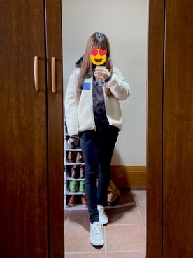 「FILA（フィラ）のアイテム（ジャケット/アウター）」を使った、JD脂肪の鎌足さん（レディース・156cm）の冬コーディネート