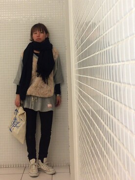 「NOZOMI ISHIGURO（ノゾミイシグロ）のアイテム（チュニック、グレー系）」を使った、amicoさん（レディース・155cm）の春コーディネート