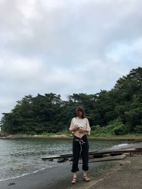 「リメイクデニム」｜「アイテム（サンダル）」を使った、amicoさん（レディース・155cm）の夏コーディネート