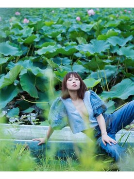 「miraq.のアイテム（トップス、ブルー系）」を使った、amicoさん（レディース・155cm）の夏コーディネート