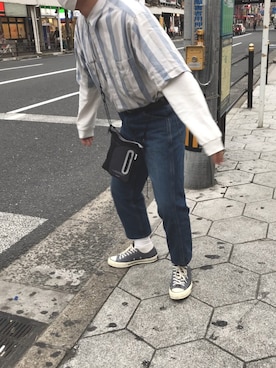 「VIVASTUDIO（ビバスタジオ）のTECH SACOCHE BAG（ショルダーバッグ、ブラック系）」を使った、yuさん（メンズ・168cm）の冬コーディネート